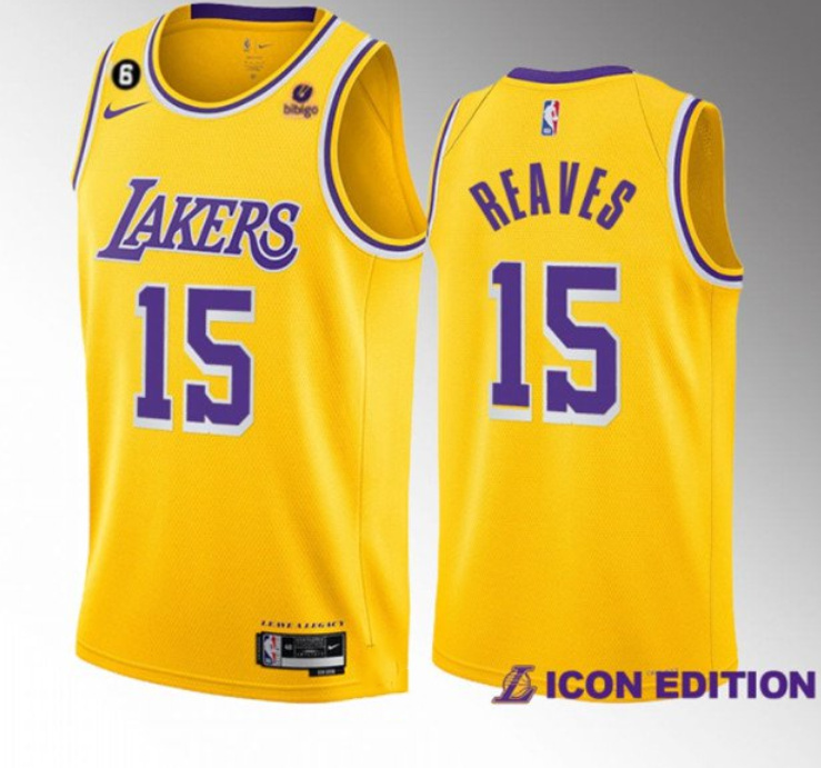 Men's Los Angeles Lakers #15 Austin Reaves Yellow Edition With NO.6 Patch Stitched Basketball Jersey 001 Men's Los Angeles Lakers #15 Austin Reaves Yellow Edition With NO.6 Patch Stitched Basketball Jersey 001