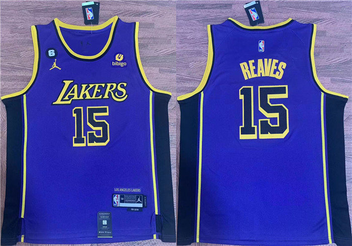 Men's Los Angeles Lakers #15 Austin Reaves Purple With NO.6 Patch Stitched Basketball Jersey Men's Los Angeles Lakers #15 Austin Reaves Purple With NO.6 Patch Stitched Basketball Jersey