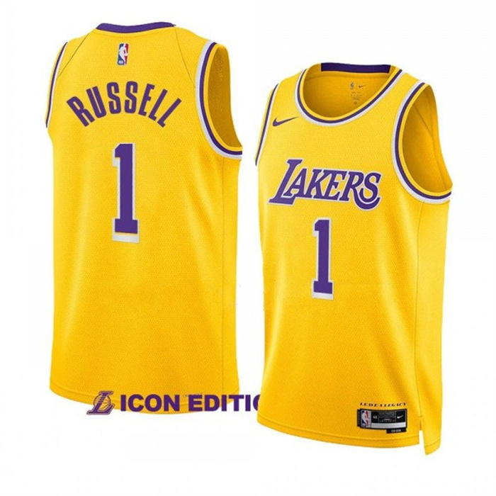 Men's Los Angeles Lakers #1 D’Angelo Russell Yellow Icon Edition Swingman Stitched Basketball Jersey Men's Los Angeles Lakers #1 D’Angelo Russell Yellow Icon Edition Swingman Stitched Basketball Jersey