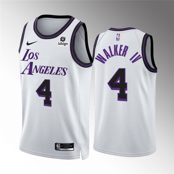 Men's Los Angeles Lakers #4 Walker IV White City Edition Stitched Basketball Jersey Men's Los Angeles Lakers #4 Walker IV White City Edition Stitched Basketball Jersey
