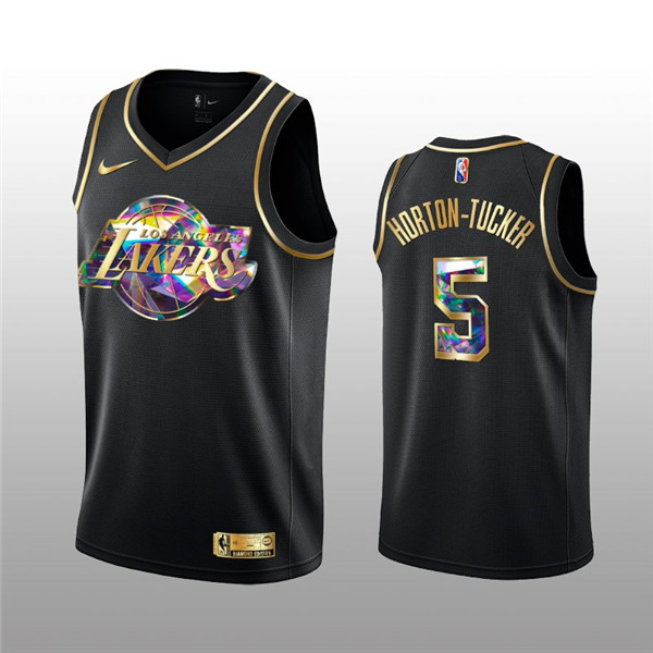 Men's Los Angeles Lakers #5 Talen Horton-Tucker 2021 22 Black Golden Edition 75th Anniversary Diamond Logo Stitched Basketball Jersey Men's Los Angeles Lakers #5 Talen Horton-Tucker 2021 22 Black Golden Edition 75th Anniversary Diamond Logo Stitched Basketball Jersey