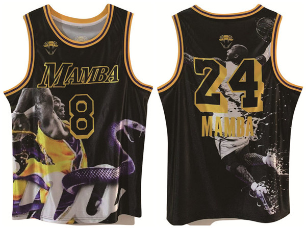 Men's Los Angeles Lakers Front #8 Back #24 Kobe Bryant Black Print Basketball Jerseys Men's Los Angeles Lakers Front #8 Back #24 Kobe Bryant Black Print Basketball Jerseys
