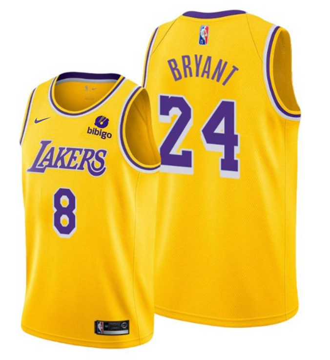 Men's Los Angeles Lakers Front #8 Back #24 Kobe Bryant Bibigo Yellow Stitched Basketball Jersey Men's Los Angeles Lakers Front #8 Back #24 Kobe Bryant Bibigo Yellow Stitched Basketball Jersey