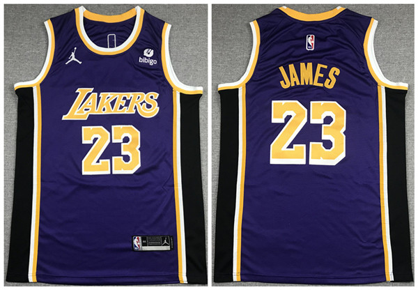 Men's Los Angeles Lakers #23 LeBron James Bibigo Purple Stitched Basketball Jersey