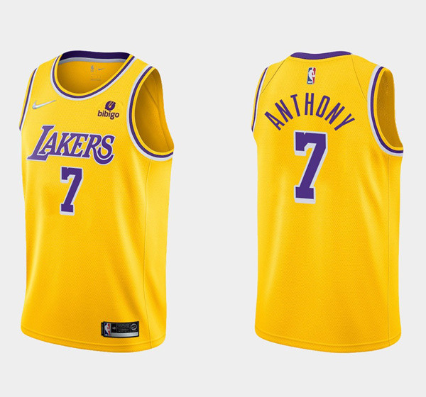 Men's Los Angeles Lakers #7 Carmelo Anthony Bibigo Yellow Stitched Basketball Jersey Men's Los Angeles Lakers #7 Carmelo Anthony Bibigo Yellow Stitched Basketball Jersey