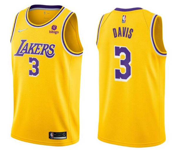Men's Los Angeles Lakers #3 Anthony Davis Bibigo Yellow Stitched Basketball Jersey Men's Los Angeles Lakers #3 Anthony Davis Bibigo Yellow Stitched Basketball Jersey