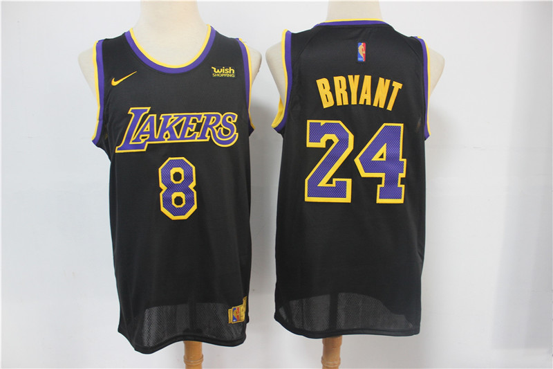 Men's Los Angeles Lakers #8 #24 Kobe Bryant Black Nike Swingman 2021 Earned Edition Stitched Jersey With NEW Sponsor Logo Men's Los Angeles Lakers #8 #24 Kobe Bryant Black Nike Swingman 2021 Earned Edition Stitched Jersey With NEW Sponsor Logo