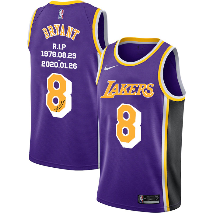 Lakers 8 Kobe Bryant Purple R.I.P Signature Swingman Jerseys_副本
