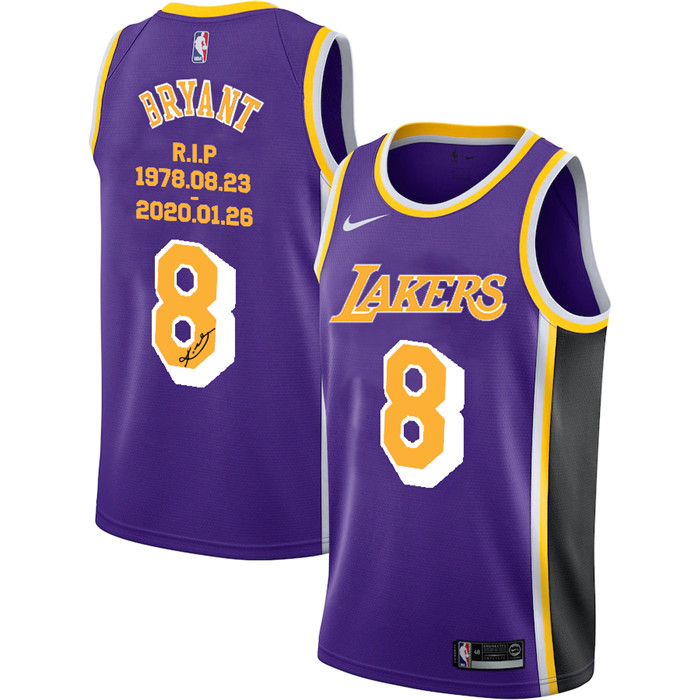 Lakers 8 Kobe Bryant Purple R.I.P Signature Swingman Jersey_副本