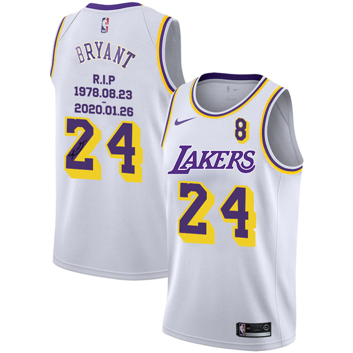 Lakers 24 Kobe Bryant White R.I.P Signature Swingman Jersey_副本
