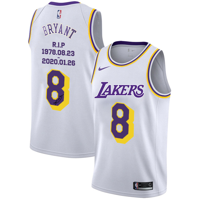Lakers 8 Kobe Bryant White R.I.P Signature Swingman Jersey_副本
