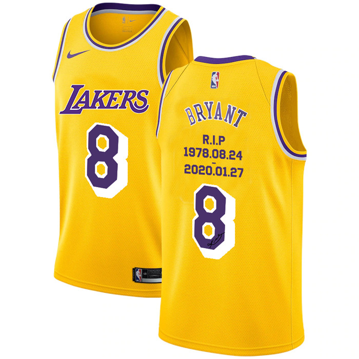 Lakers 8 Kobe Bryant Yellow Nike R.I.P Swingman Jerseys 5