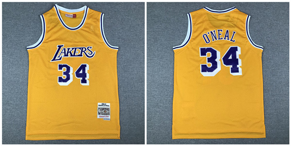 Lakers 34 Shaquille O'Neal Yellow 1996-97 Hardwood Classics Jersey_副本