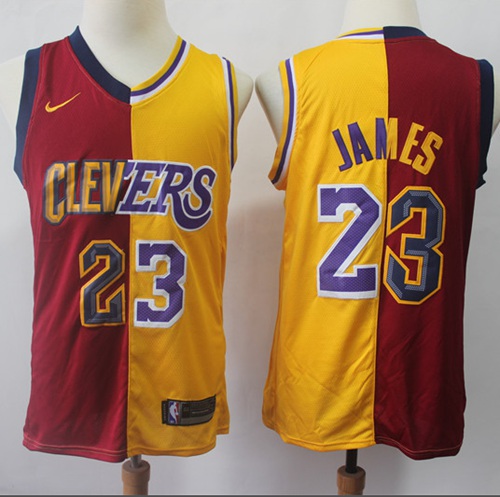Nike Lakers #23 LeBron James Red Gold NBA Swingman Split