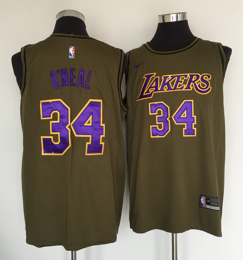 Lakers #34 Shaquille O'Neal Olive Nike Swingman Jersey