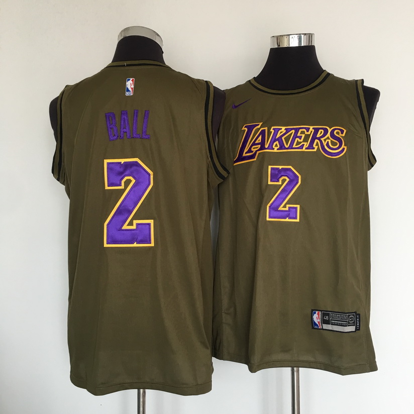Lakers #2 Lonzo Ball Olive Nike Swingman Jersey
