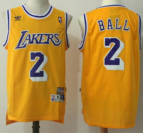 Lakers #2 Lonzo Ball Yellow Throwback Stitched NBA Jersey Lakers #2 Lonzo Ball Yellow Throwback Stitched NBA Jersey