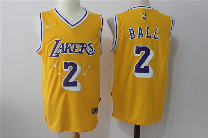 Nike Lakers #2 Lonzo Ball w Purple Number Stitched NBA Jersey