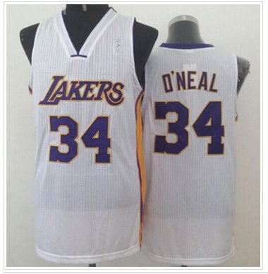 Los Angeles Lakers #34 Shaquille O'Neal White New Throwback Stitched NBA Jersey