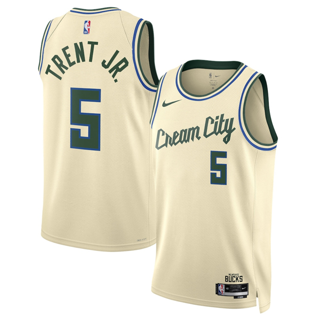 Men's Milwaukee Bucks #5 Gary Trent Jr. Cream 2025 26 City Edition Stitched Basketball Jersey