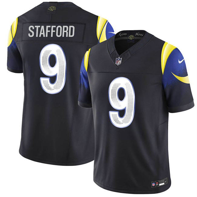 Men's Los Angeles Rams #9 Matthew Stafford Black 2025 F.U.S.E. “Rivalries” Vapor Limited Stitched Football Jersey Men's Los Angeles Rams #9 Matthew Stafford Black 2025 F.U.S.E. “Rivalries” Vapor Limited Stitched Football Jersey