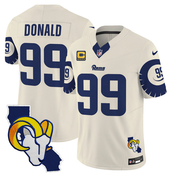 Men's Los Angeles Rams #99 Aaron Donald Bone 2025 4-Star C Patch F.U.S.E. V2 Limited Stitched Football Jersey Men's Los Angeles Rams #99 Aaron Donald Bone 2025 4-Star C Patch F.U.S.E. V2 Limited Stitched Football Jersey
