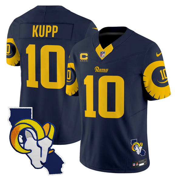 Men's Los Angeles Rams #10 Cooper Kupp Navy 2025 4-Star C Patch F.U.S.E. V2 Limited Stitched Football Jersey Men's Los Angeles Rams #10 Cooper Kupp Navy 2025 4-Star C Patch F.U.S.E. V2 Limited Stitched Football Jersey