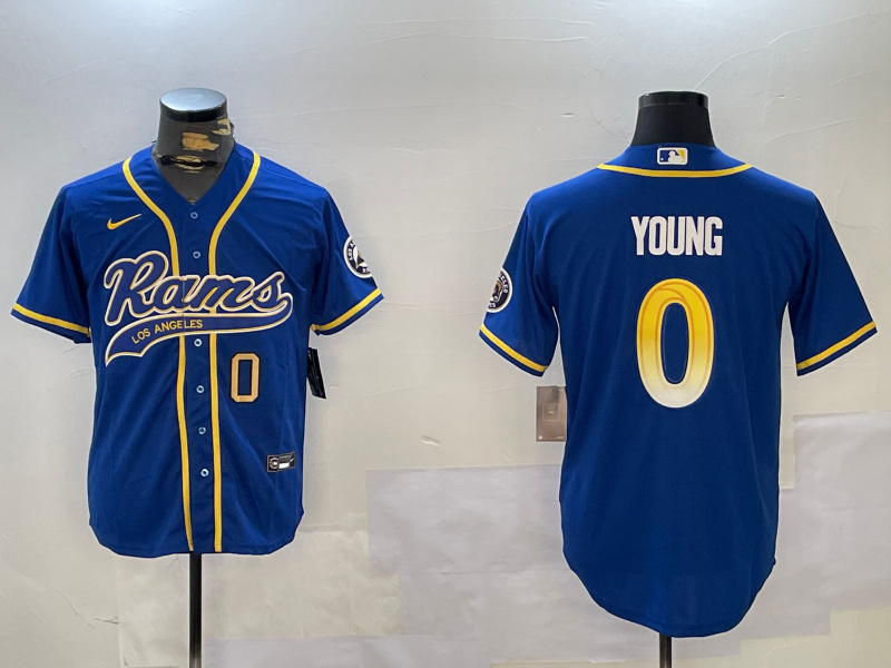 Men's Los Angeles Rams #0 Byron Young Royal Cool Base Stitched Baseball Jersey 1 Men's Los Angeles Rams #0 Byron Young Royal Cool Base Stitched Baseball Jersey 1