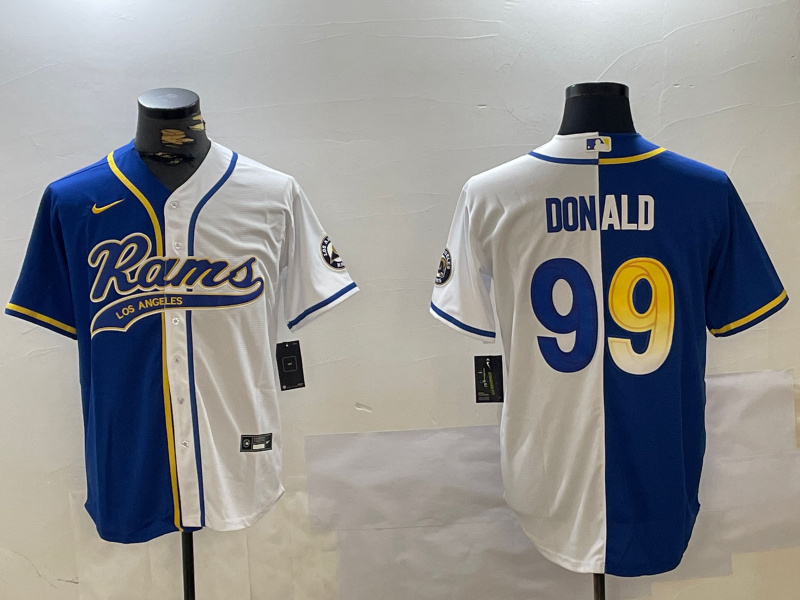 Men's Los Angeles Rams #99 Aaron Donald White Cool Base Stitched Baseball Jersey 3 Men's Los Angeles Rams #99 Aaron Donald White Cool Base Stitched Baseball Jersey 3