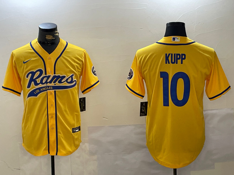 Men's Los Angeles Rams #10 Cooper Kupp yellow Cool Base Stitched Baseball Jersey 1 Men's Los Angeles Rams #10 Cooper Kupp yellow Cool Base Stitched Baseball Jersey 1