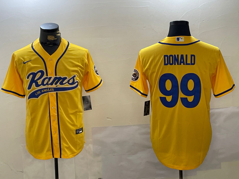 Men's Los Angeles Rams #99 Aaron Donald yellow Cool Base Stitched Baseball Jersey Men's Los Angeles Rams #99 Aaron Donald yellow Cool Base Stitched Baseball Jersey