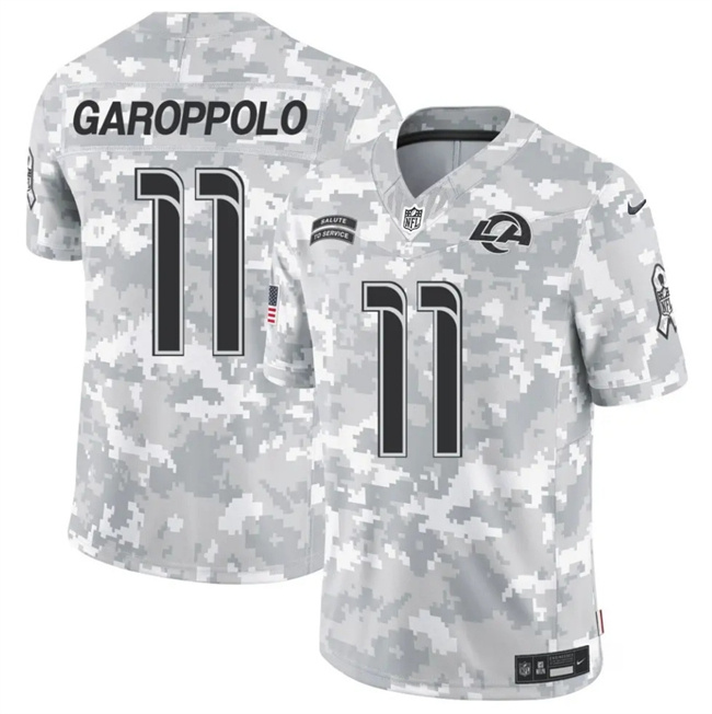 Men's Los Angeles Rams #11 Jimmy Garoppolo 2024 F.U.S.E Arctic Camo Salute To Service Limited Stitched Football Jersey Men's Los Angeles Rams #11 Jimmy Garoppolo 2024 F.U.S.E Arctic Camo Salute To Service Limited Stitched Football Jersey