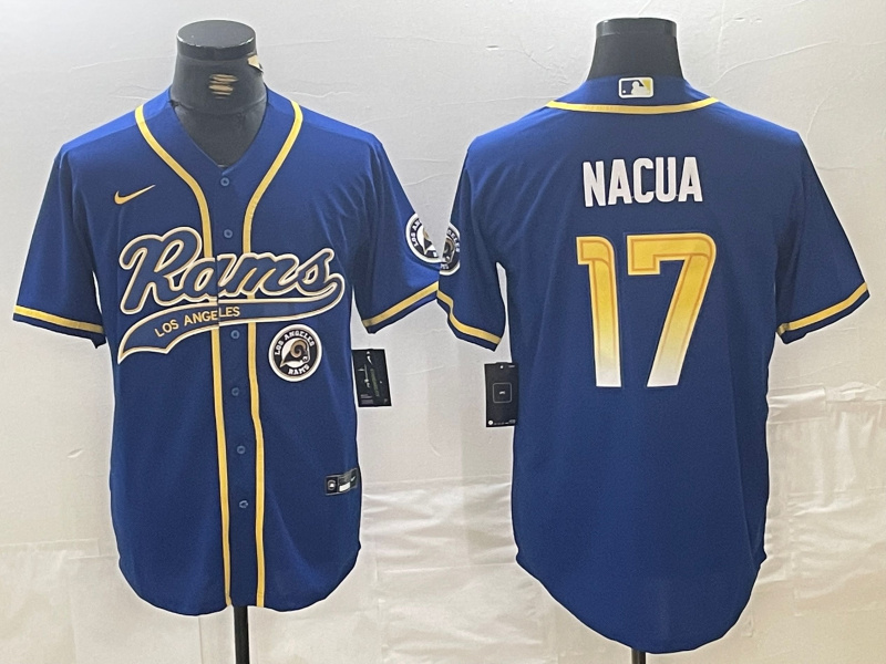 Men's Los Angeles Rams #17 Puka Nacua Royal Cool Base Stitched Baseball Jersey 3 Men's Los Angeles Rams #17 Puka Nacua Royal Cool Base Stitched Baseball Jersey 3