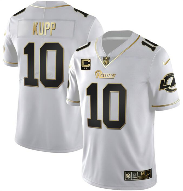 Men's Los Angeles Rams #10 Cooper Kupp White Golden With 2-Star Patch Vapor Vapor Stitched Football Jersey Men's Los Angeles Rams #10 Cooper Kupp White Golden With 2-Star Patch Vapor Vapor Stitched Football Jersey
