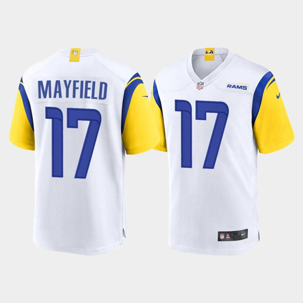 Men's Los Angeles Rams #17 Baker Mayfield White Stitched Game Jersey Men's Los Angeles Rams #17 Baker Mayfield White Stitched Game Jersey