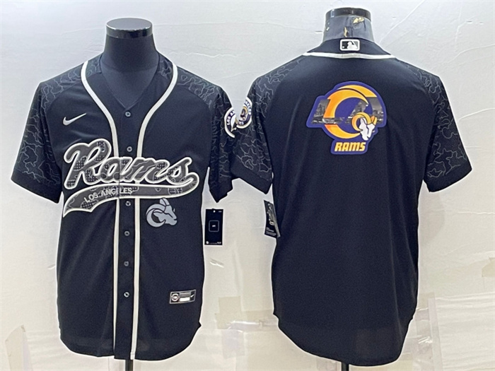 Men's Los Angeles Rams Black Reflective Team Big Logo With Patch Cool Base Stitched Baseball Jersey Men's Los Angeles Rams Black Reflective Team Big Logo With Patch Cool Base Stitched Baseball Jersey