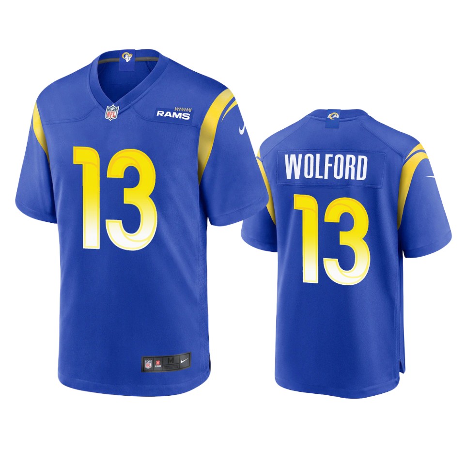 Men's Los Angeles Rams #13 John Wolford Royal Stitched Football Game Jersey Men's Los Angeles Rams #13 John Wolford Royal Stitched Football Game Jersey