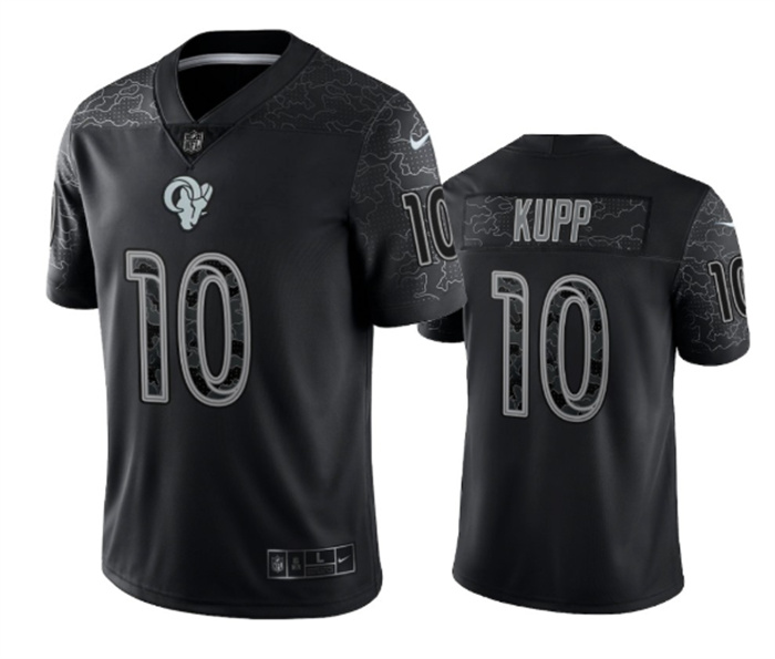 Men's Los Angeles Rams #10 Cooper Kupp Black Reflective Limited Stitched Football Jersey Men's Los Angeles Rams #10 Cooper Kupp Black Reflective Limited Stitched Football Jersey
