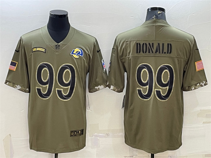 Men's Los Angeles Rams #99 Aaron Donald Olive 2022 Salute To Service Limited Stitched Jersey Men's Los Angeles Rams #99 Aaron Donald Olive 2022 Salute To Service Limited Stitched Jersey