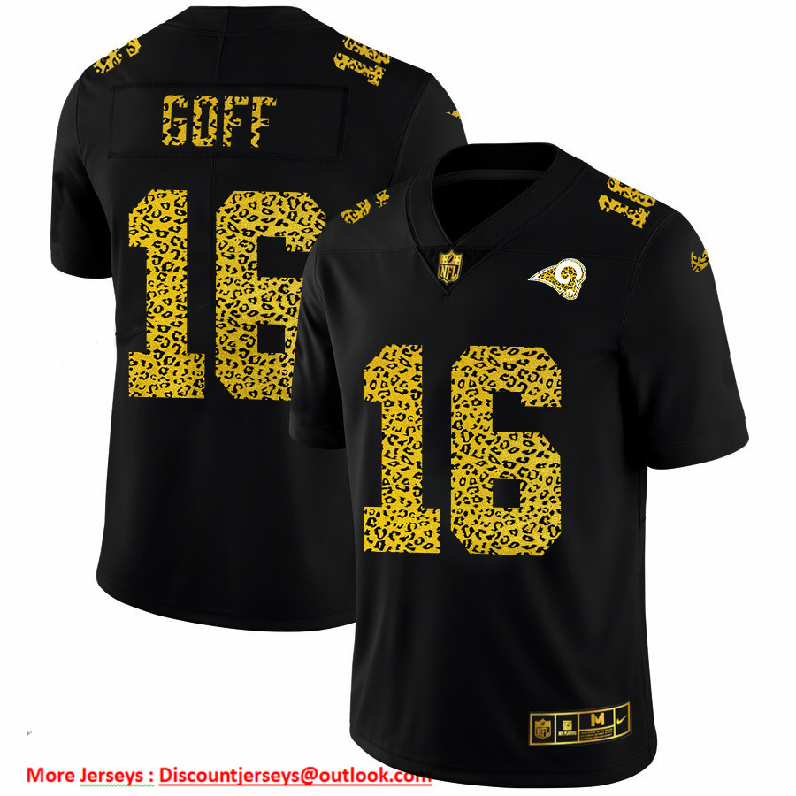 Los Angeles Rams #16 Jared Goff Men's Nike Leopard Print Fashion Vapor Limited NFL Jersey Black