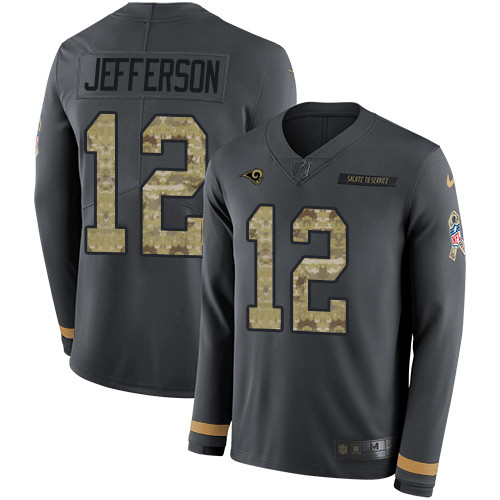 Nike Rams #12 Van Jefferson Anthracite Salute to Service Men's Stitched NFL Limited Therma Long Sleeve Jersey Nike Rams #12 Van Jefferson Anthracite Salute to Service Men's Stitched NFL Limited Therma Long Sleeve Jersey
