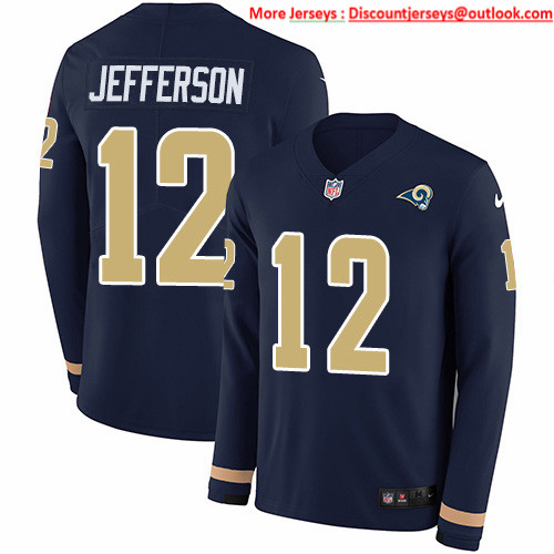 Nike Rams #12 Van Jefferson Navy Blue Team Color Men's Stitched NFL Limited Therma Long Sleeve Jersey Nike Rams #12 Van Jefferson Navy Blue Team Color Men's Stitched NFL Limited Therma Long Sleeve Jersey
