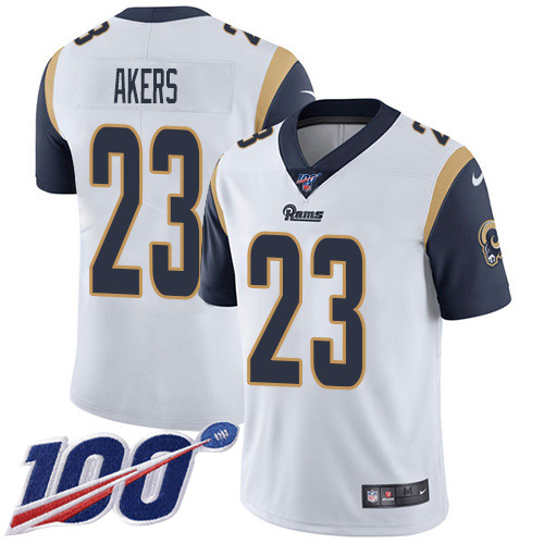 Nike Rams #23 Cam Akers White Men's Stitched NFL 100th Season Vapor Untouchable Limited Jersey Nike Rams #23 Cam Akers White Men's Stitched NFL 100th Season Vapor Untouchable Limited Jersey