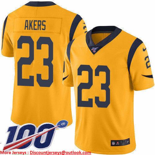 Nike Rams #23 Cam Akers Gold Men's Stitched NFL Limited Rush 100th Season Jersey Nike Rams #23 Cam Akers Gold Men's Stitched NFL Limited Rush 100th Season Jersey