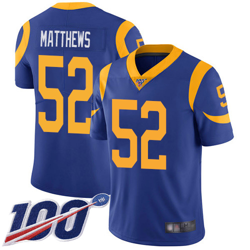 Rams #52 Clay Matthews Royal Blue Alternate Men's Stitched Football 100th Season Vapor Limited Jersey Rams #52 Clay Matthews Royal Blue Alternate Men's Stitched Football 100th Season Vapor Limited Jersey