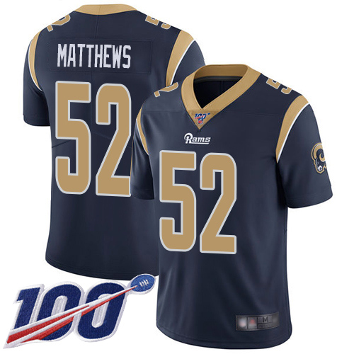 Rams #52 Clay Matthews Navy Blue Team Color Men's Stitched Football 100th Season Vapor Limited Jersey Rams #52 Clay Matthews Navy Blue Team Color Men's Stitched Football 100th Season Vapor Limited Jersey