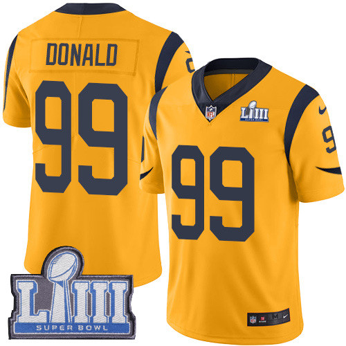 Nike Rams #99 Aaron Donald Gold Super Bowl LIII Bound Men's Stitched NFL Limited Rush Jersey Nike Rams #99 Aaron Donald Gold Super Bowl LIII Bound Men's Stitched NFL Limited Rush Jersey