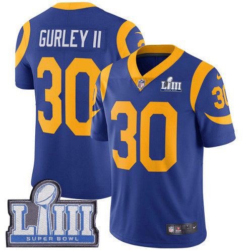 Nike Rams #30 Todd Gurley II Royal Blue Alternate Super Bowl LIII Bound Men's Stitched NFL Vapor Untouchable Limited Jersey Nike Rams #30 Todd Gurley II Royal Blue Alternate Super Bowl LIII Bound Men's Stitched NFL Vapor Untouchable Limited Jersey