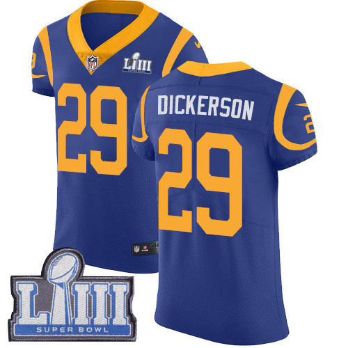 Nike Rams #29 Eric Dickerson Royal Blue Alternate Super Bowl LIII Bound Men's Stitched NFL Vapor Untouchable Elite Jersey Nike Rams #29 Eric Dickerson Royal Blue Alternate Super Bowl LIII Bound Men's Stitched NFL Vapor Untouchable Elite Jersey