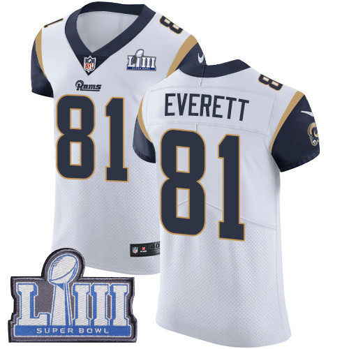 Nike Rams #81 Gerald Everett White Super Bowl LIII Bound Men's Stitched NFL Vapor Untouchable Elite Jersey Nike Rams #81 Gerald Everett White Super Bowl LIII Bound Men's Stitched NFL Vapor Untouchable Elite Jersey